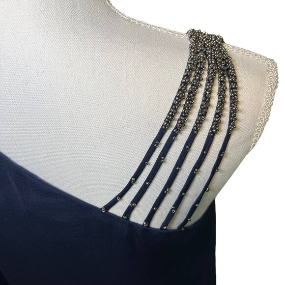 Halston Heritage NWT Navy Chiffon Sheath Dress Beaded Strap Sz 2 Mother of Bride - Picture 8 of 9